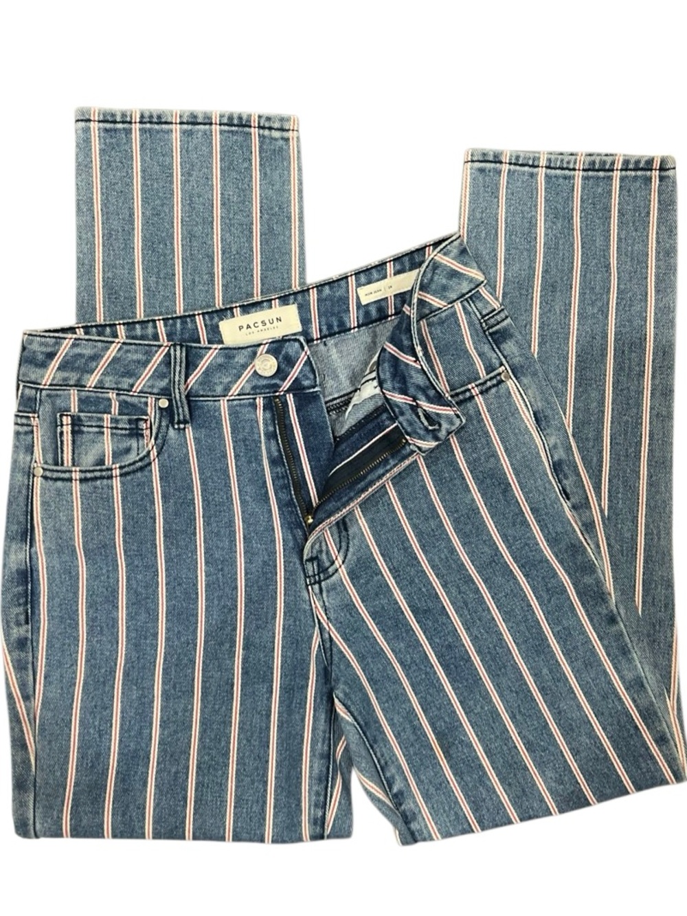 PacSun Mom Jean White and Red Stripes high-rise Size 24